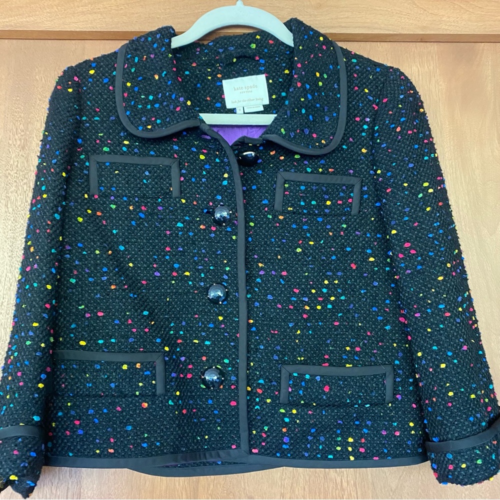 Kate Spade Classic 50s Blazer Jacket Black with Multicolor Accents